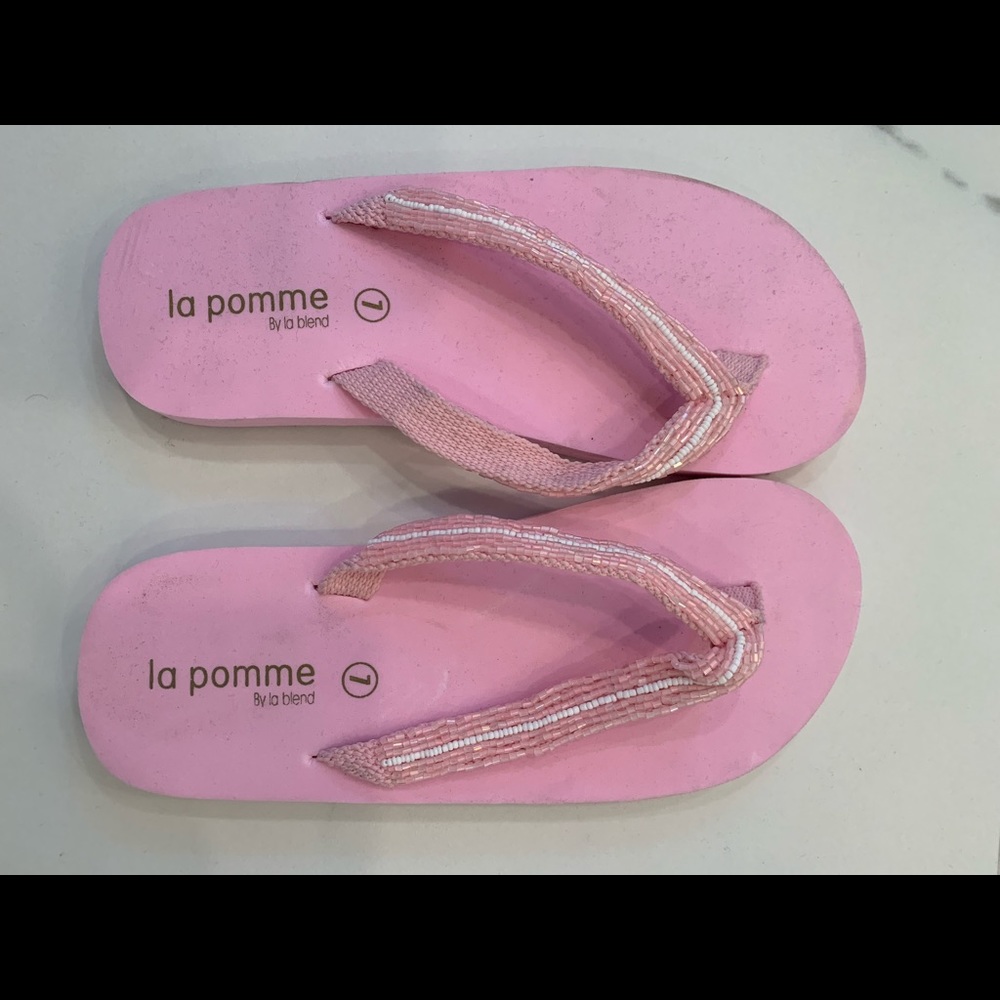 La Pomme by La Blend Light Pink Beaded Flip Flops